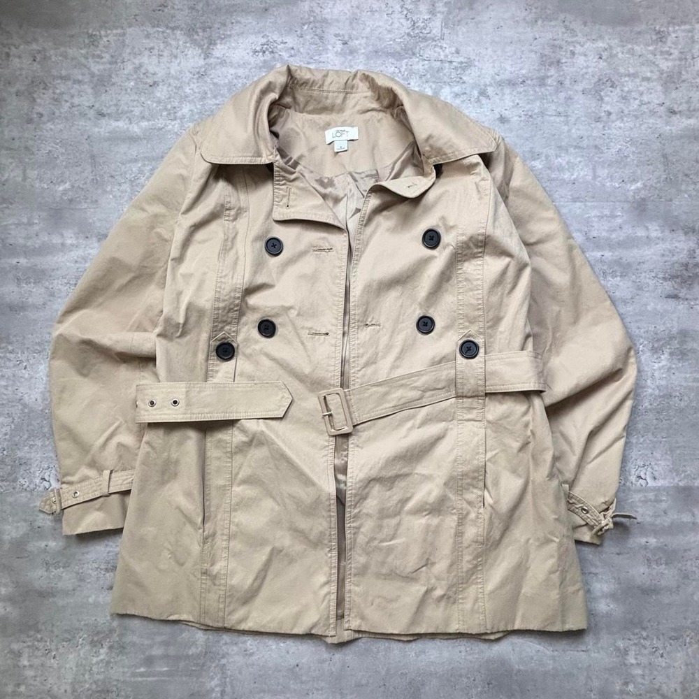 LOFT Trench Coat Women Size 8 Tan Belted Double Breasted Classic